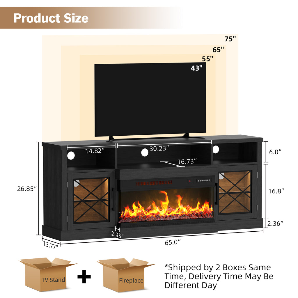 3-Sided TV STAND WITH FIREPLACE