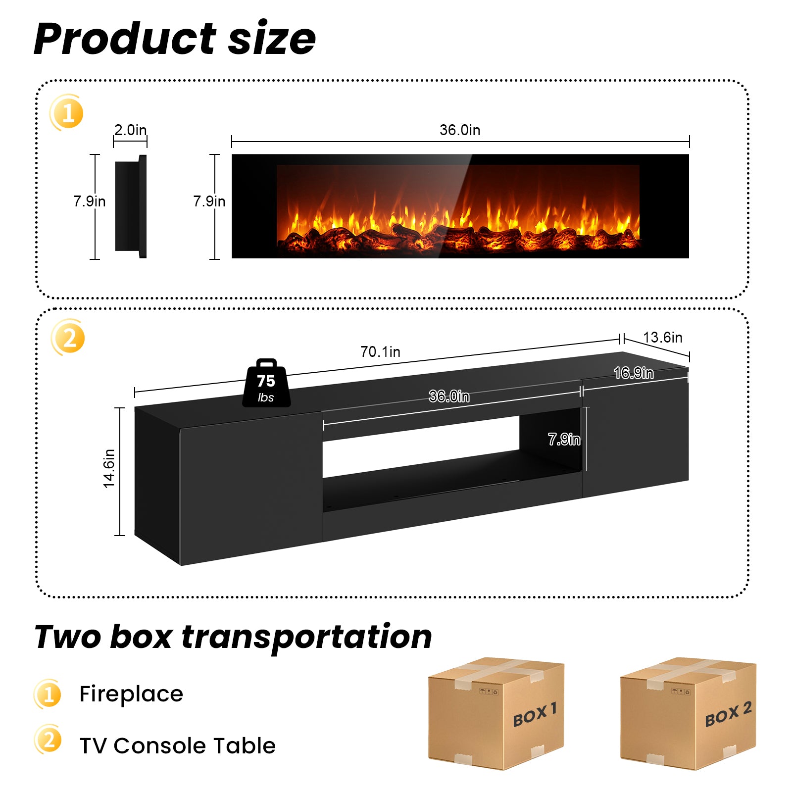 70'' Floating TV Stand with Fireplace1