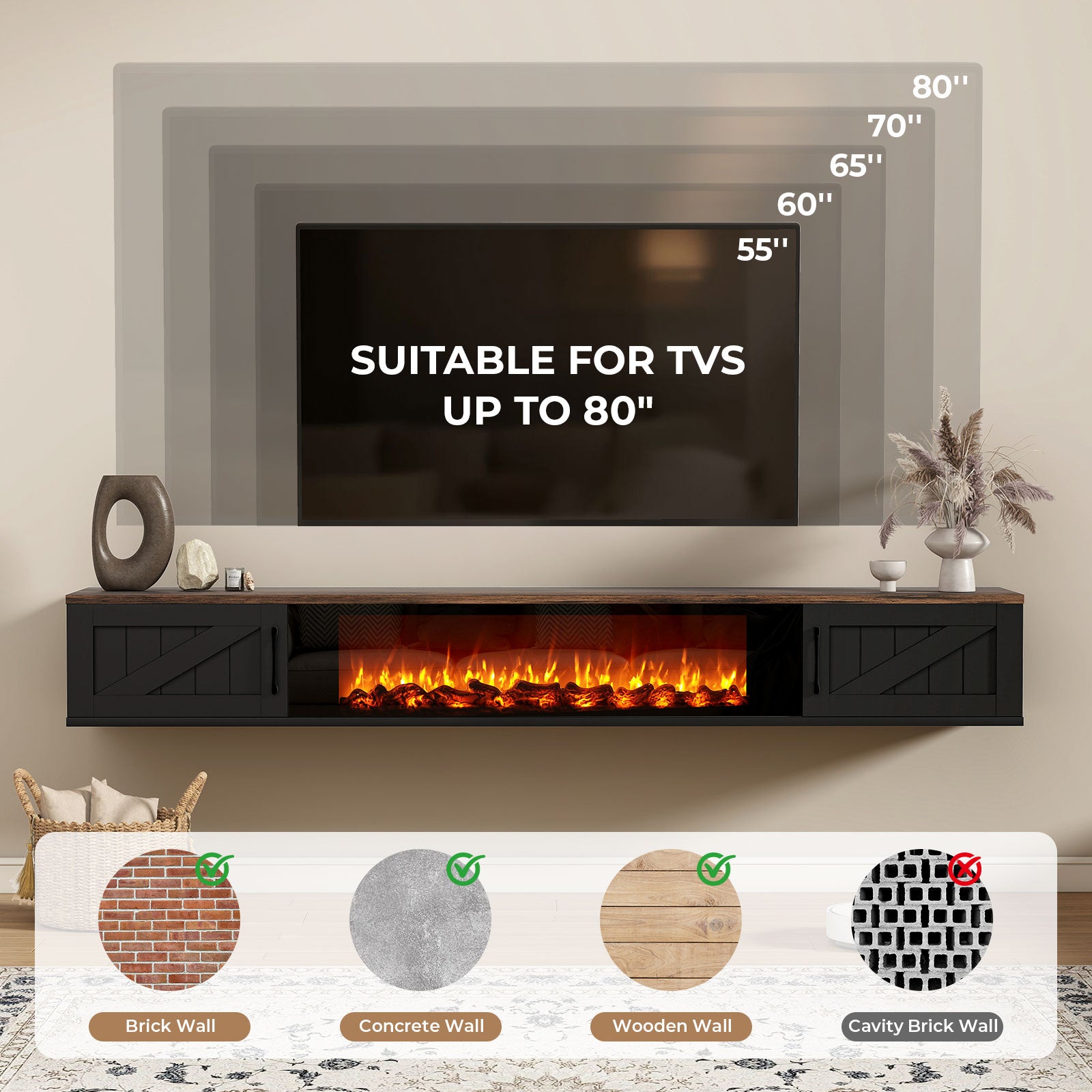 70'' Floating TV Stand with Fireplace2