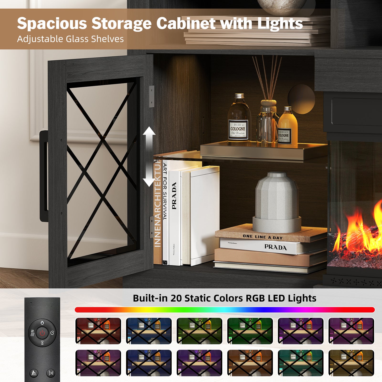 3-Sided TV STAND WITH FIREPLACE