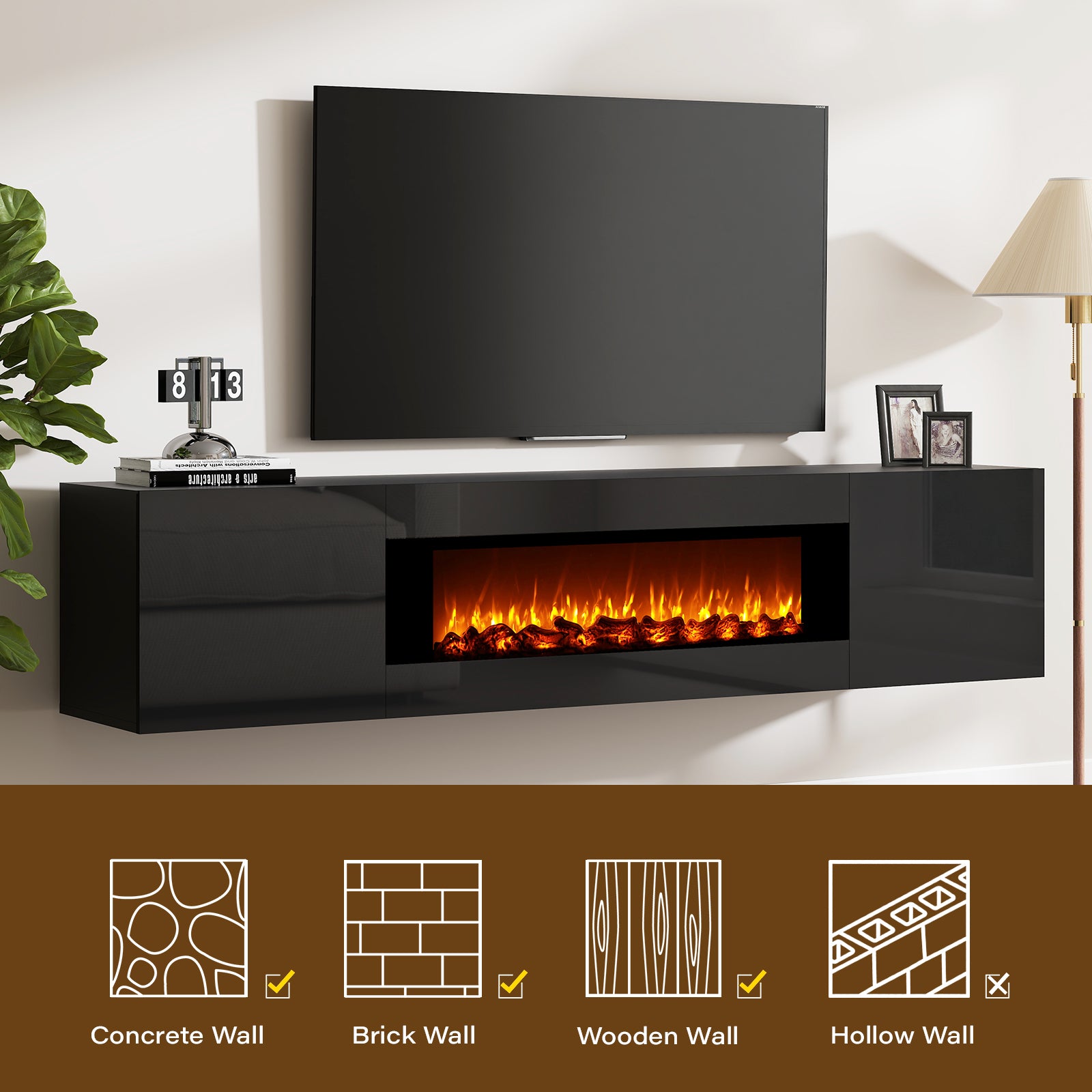 70'' Floating TV Stand with Fireplace1