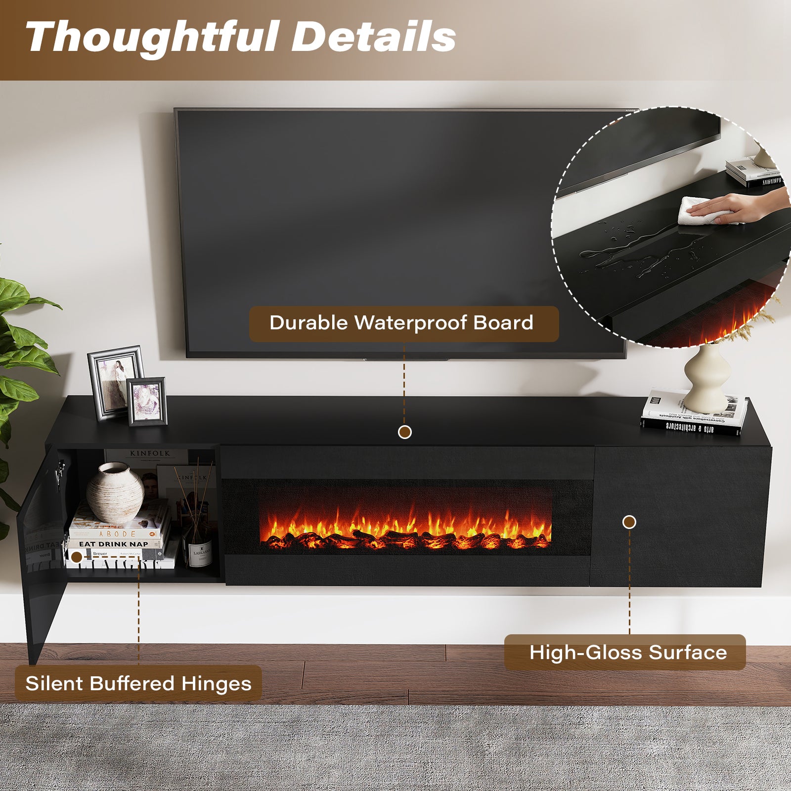 70'' Floating TV Stand with Fireplace1