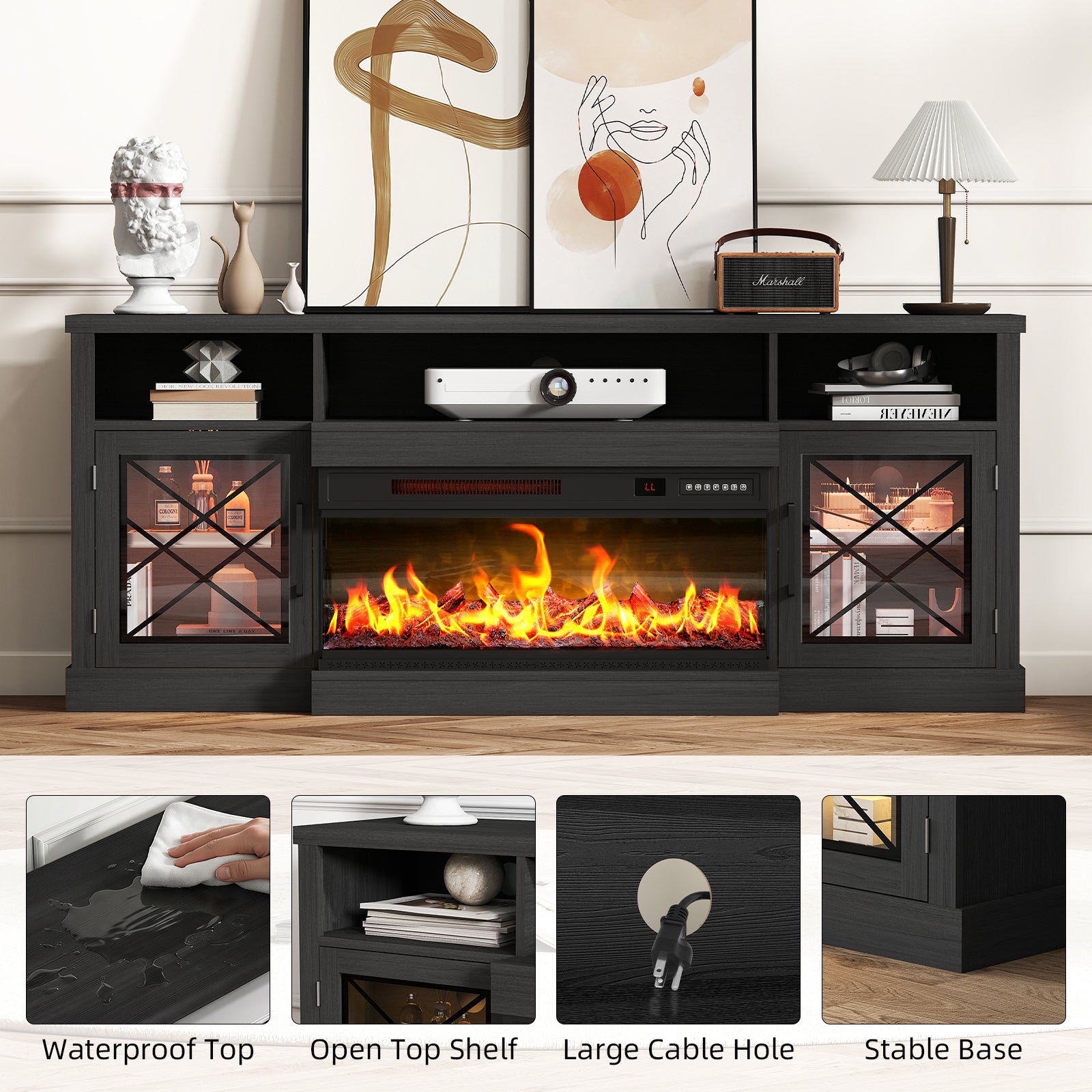 3-Sided TV STAND WITH FIREPLACE