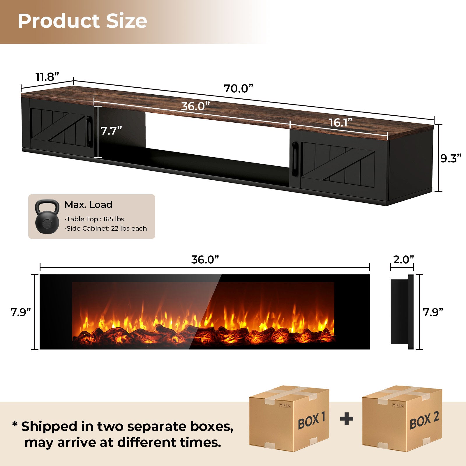 70'' Floating TV Stand with Fireplace2