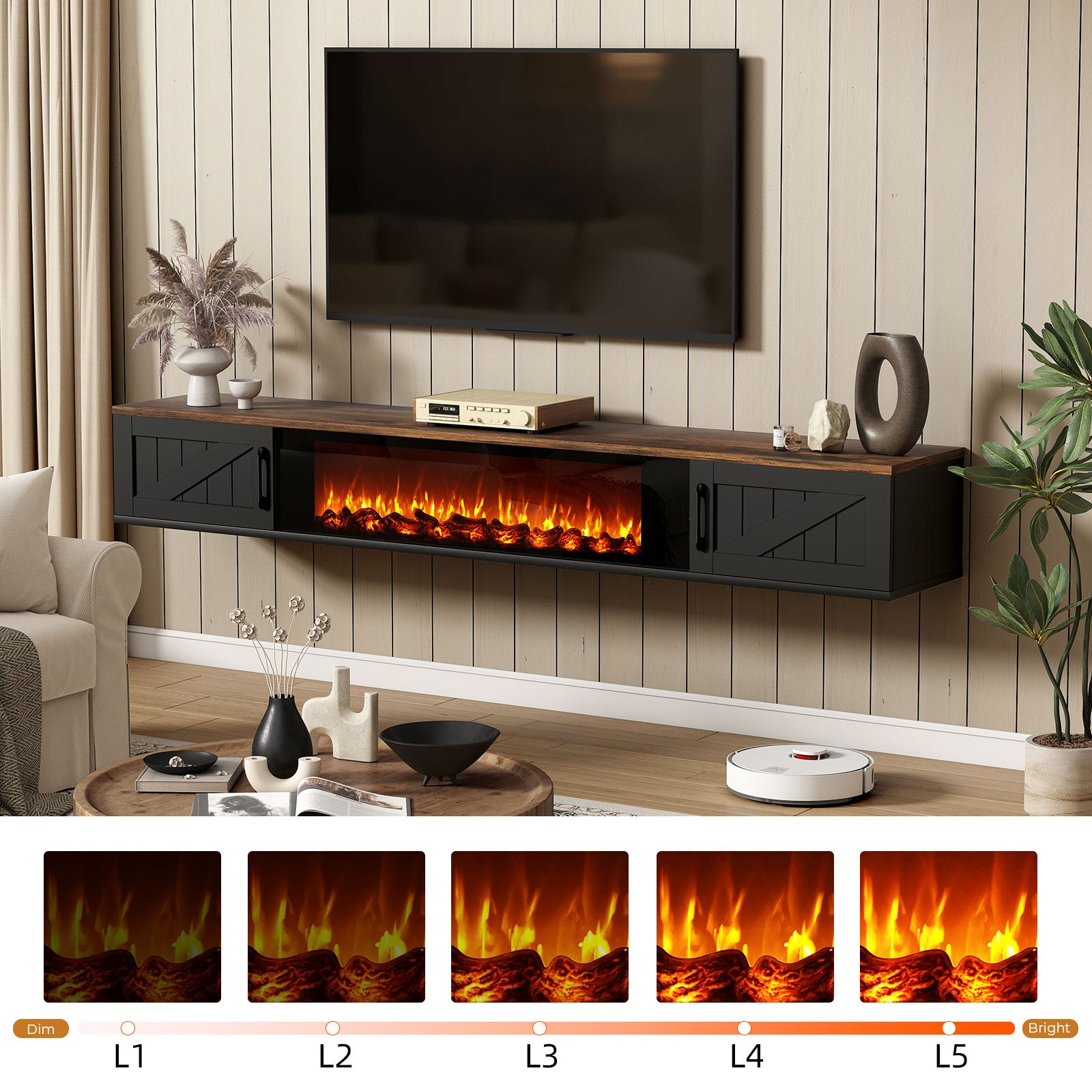 70'' Floating TV Stand with Fireplace2