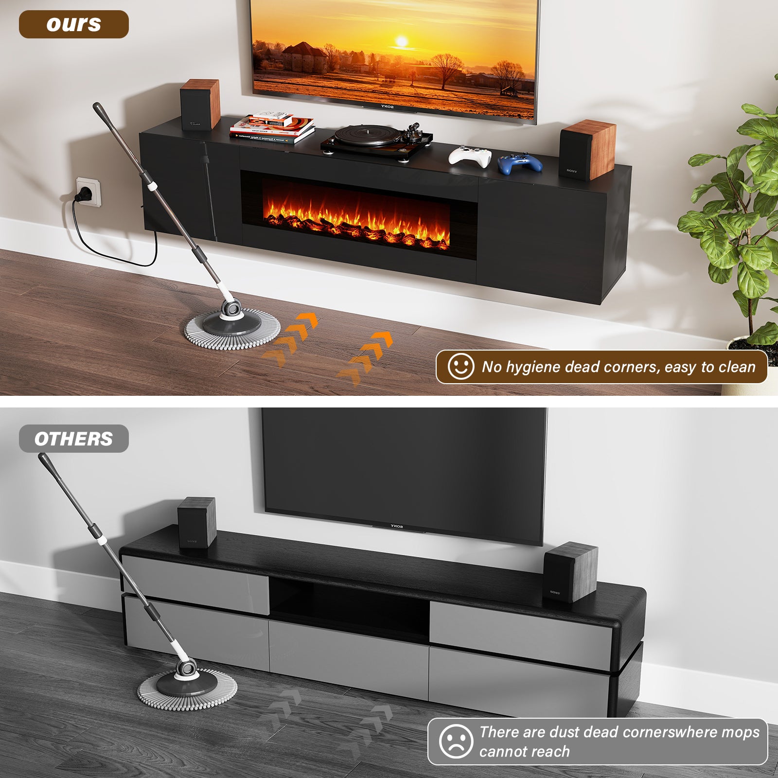 70'' Floating TV Stand with Fireplace1