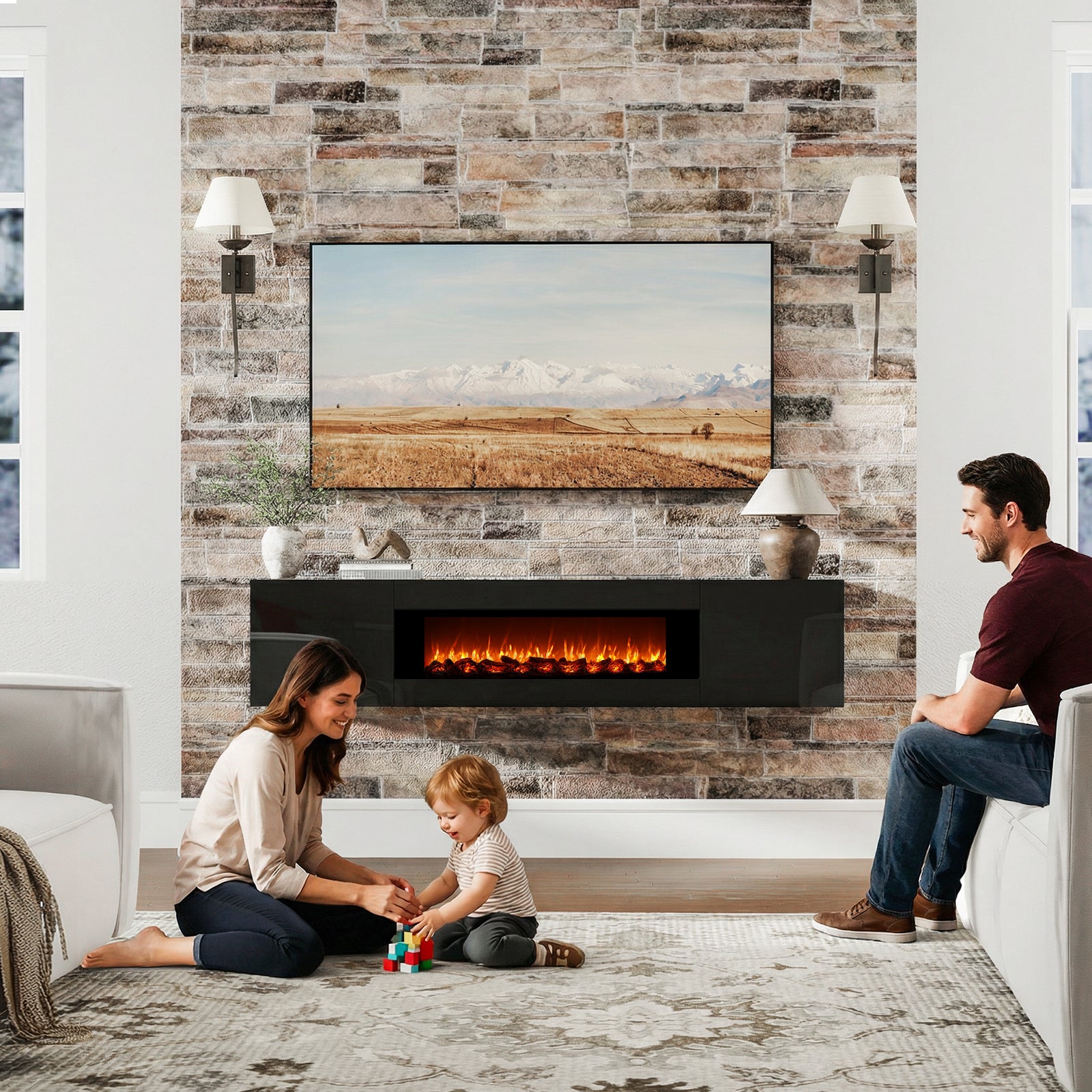 70'' Floating TV Stand with Fireplace1